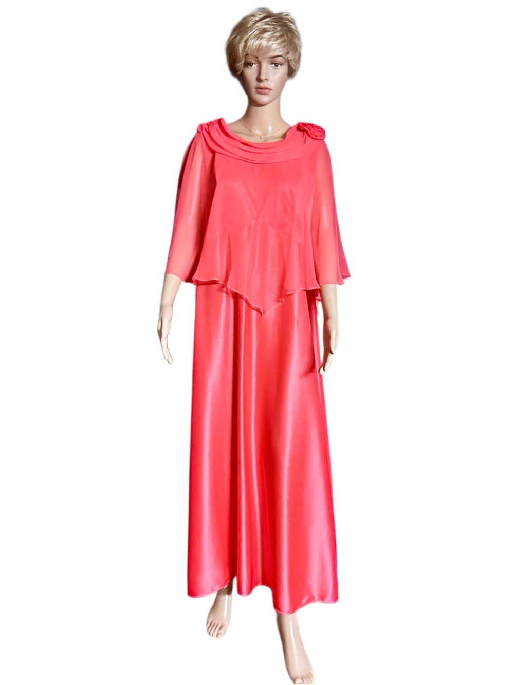 Mike Benet ~ Women’s Size 14 ~ Vintage (70’s) ~ USA ~ Orange Evening Sheer Gown